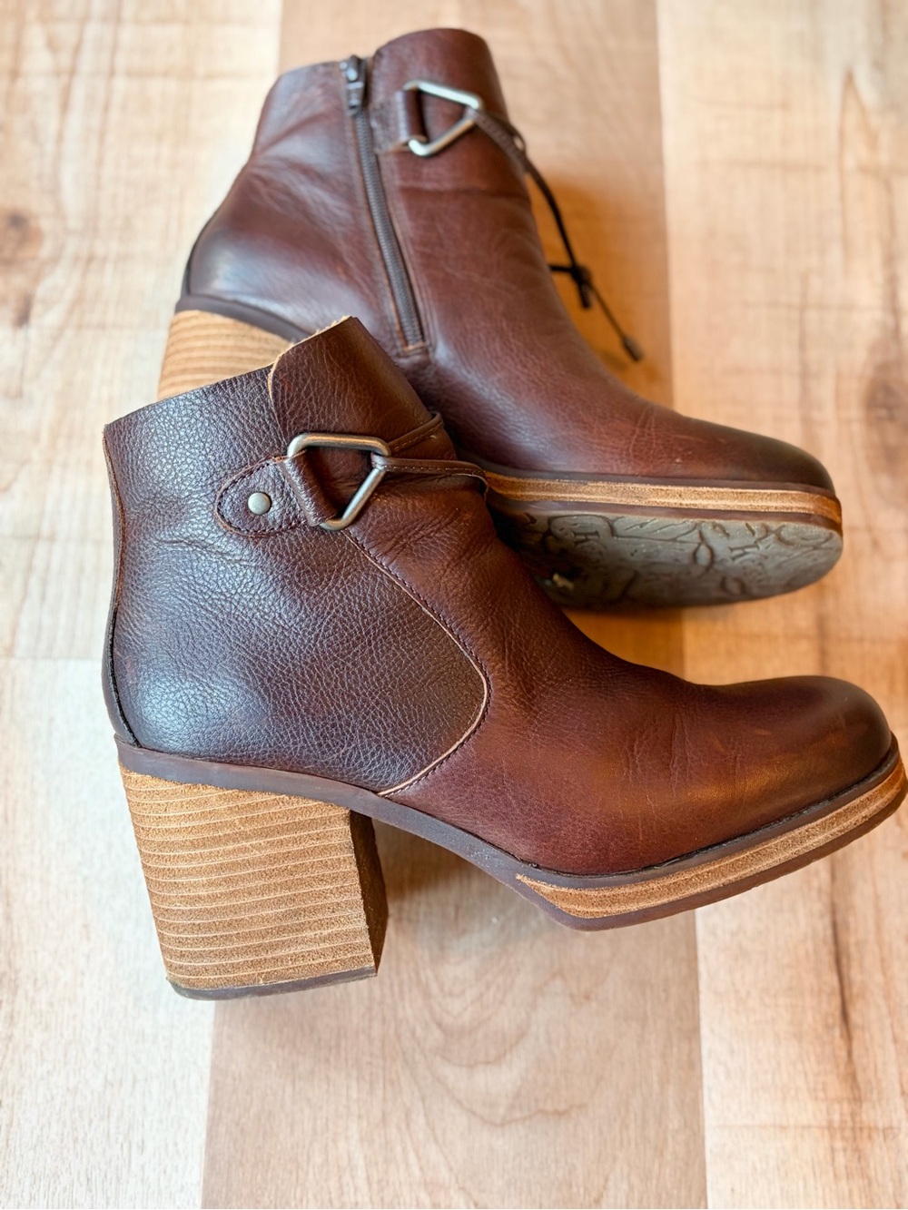 Women's Kork-Ease Mertle Brown Leather Block Heel Ankle Boots